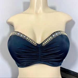 VICTORIA’S SECRET Gold and Black Strapless Bikini Top NWT 36DD Rhinestone Bling